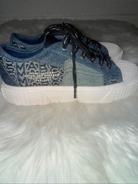 Marc Jacobs Denim Jacquard Platform Sneakers in Blue and White